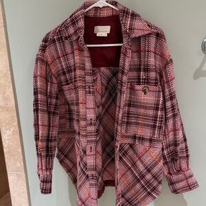 Anthropologie Pink Plaid Button-Up Jacket